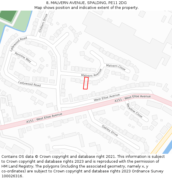 8, MALVERN AVENUE, SPALDING, PE11 2DG: Location map and indicative extent of plot