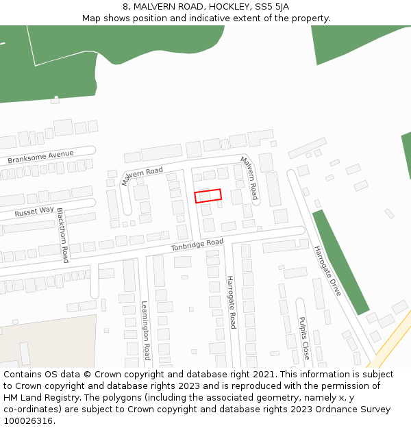 8, MALVERN ROAD, HOCKLEY, SS5 5JA: Location map and indicative extent of plot