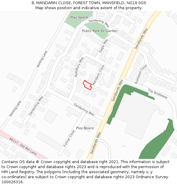 8, MANDARIN CLOSE, FOREST TOWN, MANSFIELD, NG19 0GS: Location map and indicative extent of plot