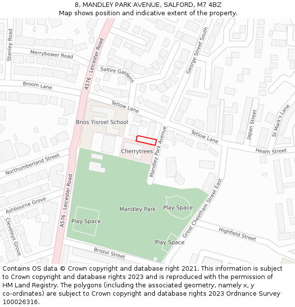 8, MANDLEY PARK AVENUE, SALFORD, M7 4BZ: Location map and indicative extent of plot