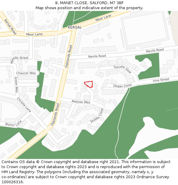 8, MANET CLOSE, SALFORD, M7 3BF: Location map and indicative extent of plot