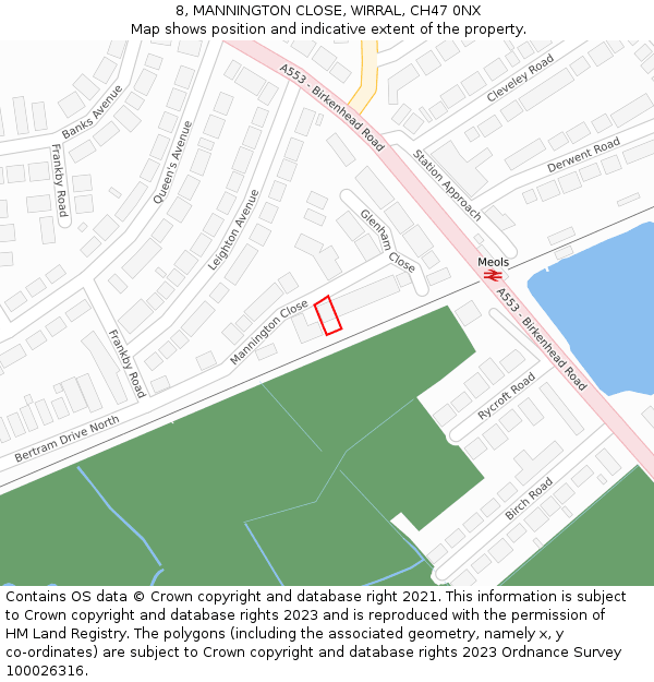 8, MANNINGTON CLOSE, WIRRAL, CH47 0NX: Location map and indicative extent of plot