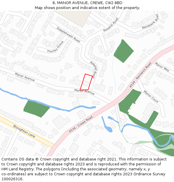 8, MANOR AVENUE, CREWE, CW2 8BD: Location map and indicative extent of plot