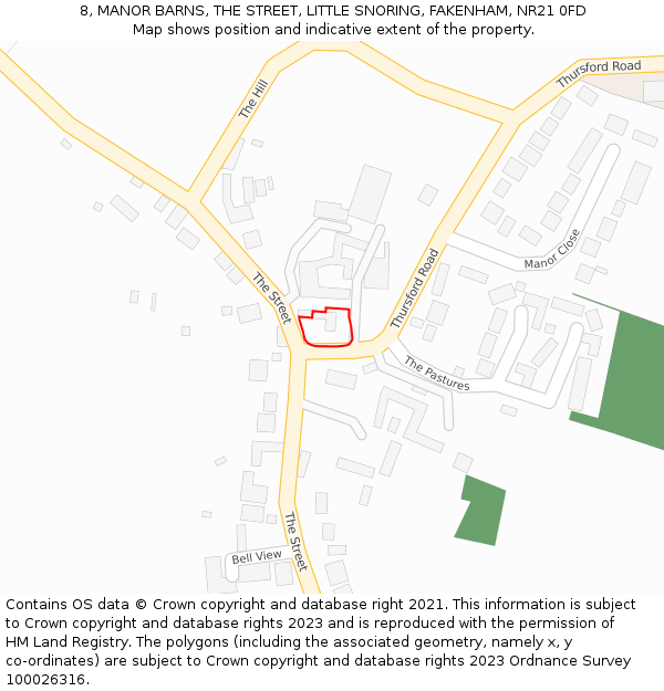 8, MANOR BARNS, THE STREET, LITTLE SNORING, FAKENHAM, NR21 0FD: Location map and indicative extent of plot
