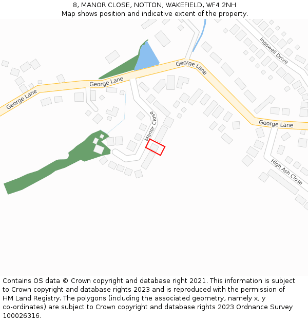 8, MANOR CLOSE, NOTTON, WAKEFIELD, WF4 2NH: Location map and indicative extent of plot