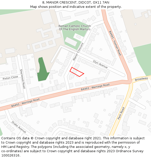8, MANOR CRESCENT, DIDCOT, OX11 7AN: Location map and indicative extent of plot
