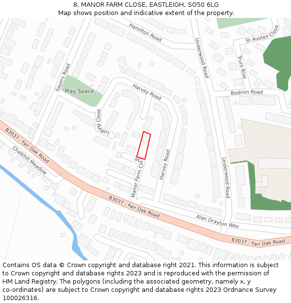 8, MANOR FARM CLOSE, EASTLEIGH, SO50 6LG: Location map and indicative extent of plot