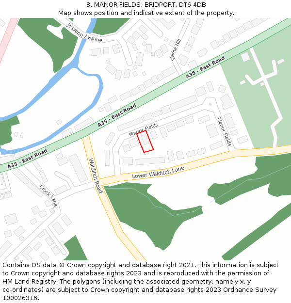 8, MANOR FIELDS, BRIDPORT, DT6 4DB: Location map and indicative extent of plot