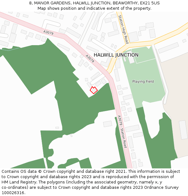 8, MANOR GARDENS, HALWILL JUNCTION, BEAWORTHY, EX21 5US: Location map and indicative extent of plot
