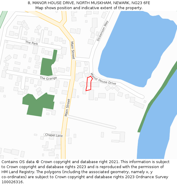 8, MANOR HOUSE DRIVE, NORTH MUSKHAM, NEWARK, NG23 6FE: Location map and indicative extent of plot