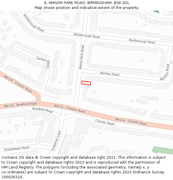 8, MANOR PARK ROAD, BIRMINGHAM, B36 0DL: Location map and indicative extent of plot