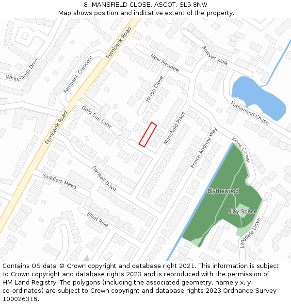 8, MANSFIELD CLOSE, ASCOT, SL5 8NW: Location map and indicative extent of plot