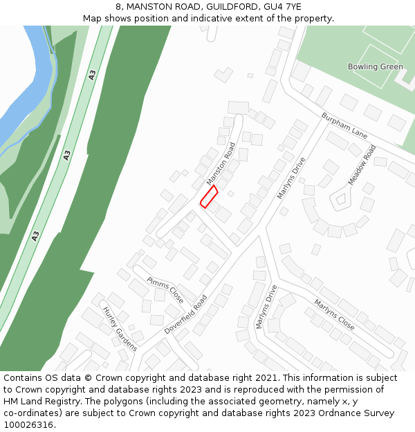 8, MANSTON ROAD, GUILDFORD, GU4 7YE: Location map and indicative extent of plot