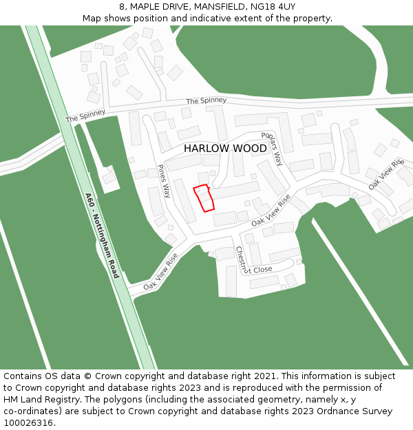 8, MAPLE DRIVE, MANSFIELD, NG18 4UY: Location map and indicative extent of plot