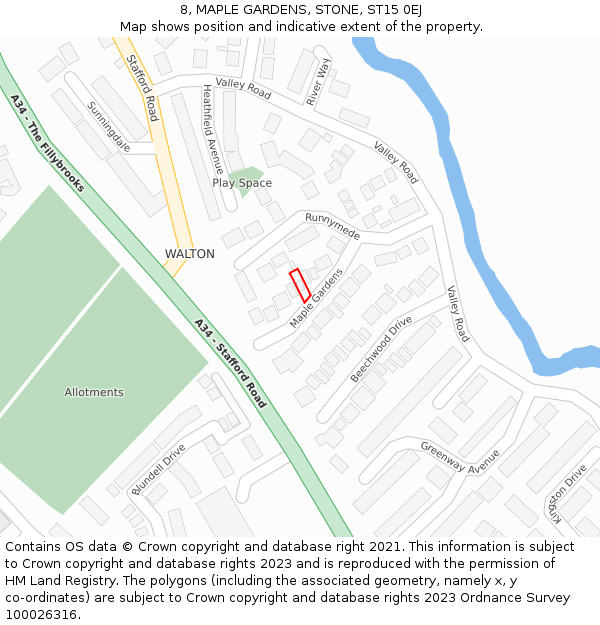 8, MAPLE GARDENS, STONE, ST15 0EJ: Location map and indicative extent of plot