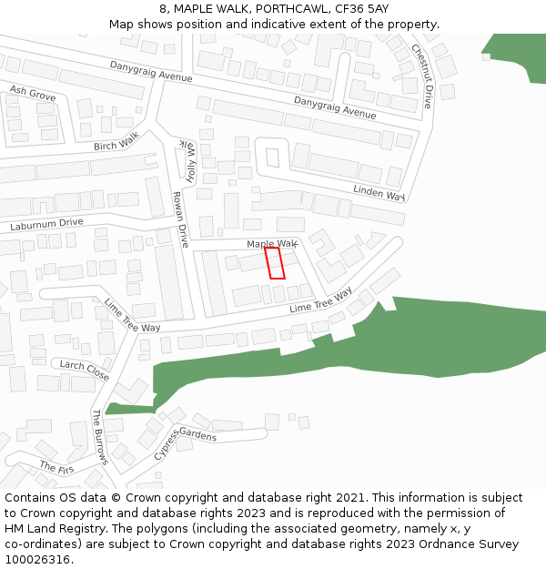 8, MAPLE WALK, PORTHCAWL, CF36 5AY: Location map and indicative extent of plot