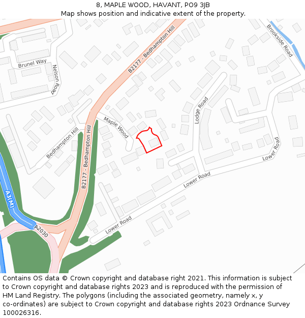 8, MAPLE WOOD, HAVANT, PO9 3JB: Location map and indicative extent of plot