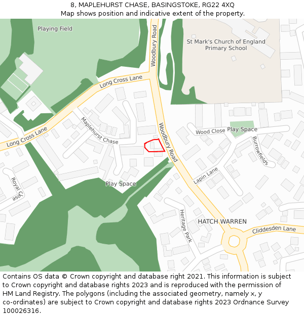 8, MAPLEHURST CHASE, BASINGSTOKE, RG22 4XQ: Location map and indicative extent of plot