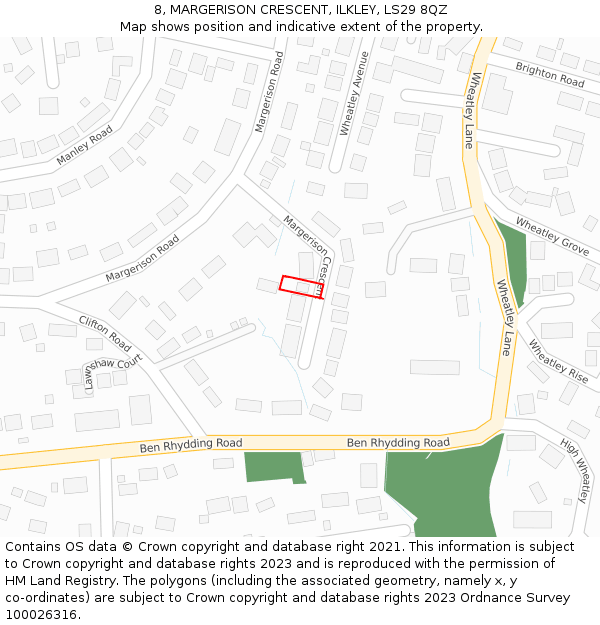 8, MARGERISON CRESCENT, ILKLEY, LS29 8QZ: Location map and indicative extent of plot