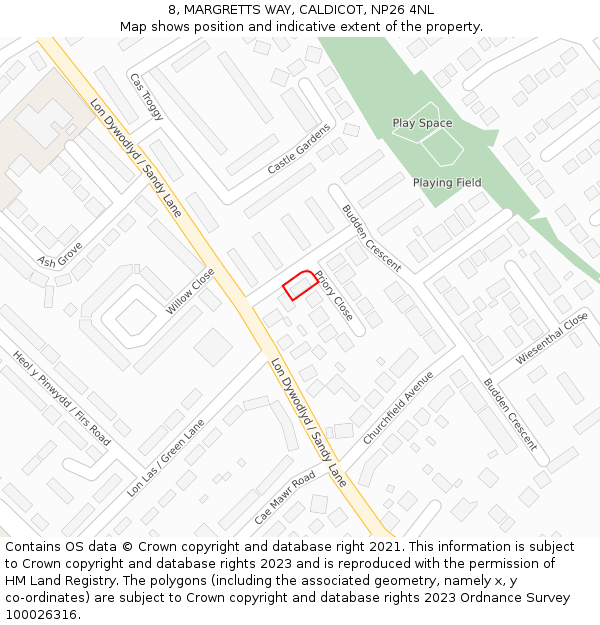 8, MARGRETTS WAY, CALDICOT, NP26 4NL: Location map and indicative extent of plot