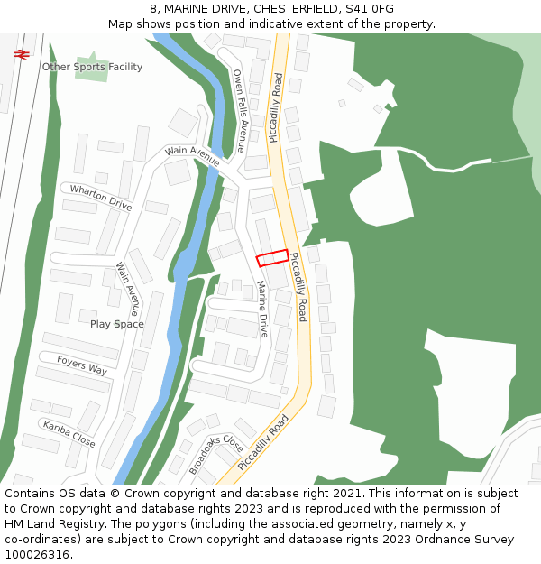 8, MARINE DRIVE, CHESTERFIELD, S41 0FG: Location map and indicative extent of plot