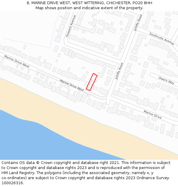 8, MARINE DRIVE WEST, WEST WITTERING, CHICHESTER, PO20 8HH: Location map and indicative extent of plot