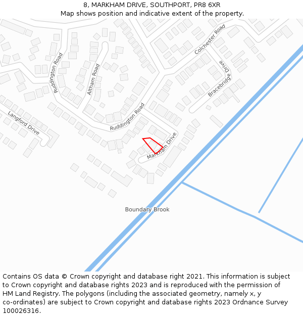 8, MARKHAM DRIVE, SOUTHPORT, PR8 6XR: Location map and indicative extent of plot