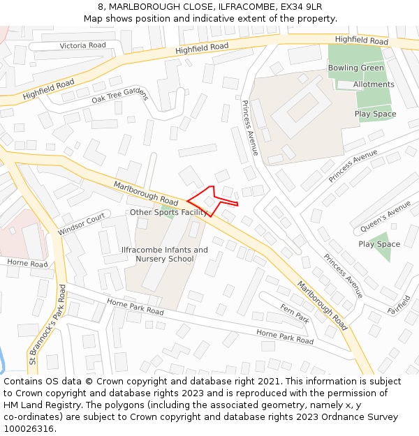 8, MARLBOROUGH CLOSE, ILFRACOMBE, EX34 9LR: Location map and indicative extent of plot