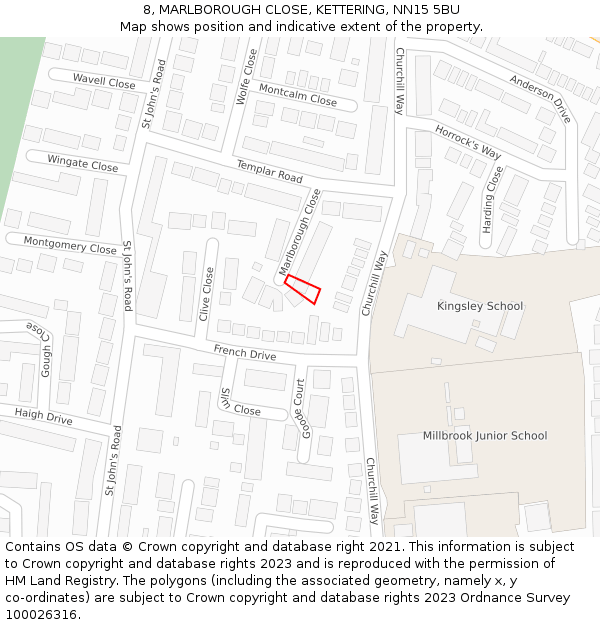 8, MARLBOROUGH CLOSE, KETTERING, NN15 5BU: Location map and indicative extent of plot