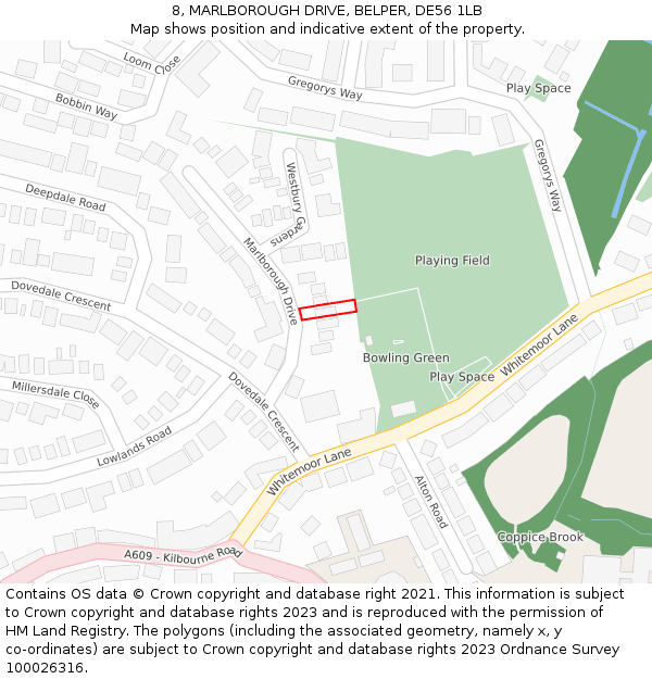 8, MARLBOROUGH DRIVE, BELPER, DE56 1LB: Location map and indicative extent of plot
