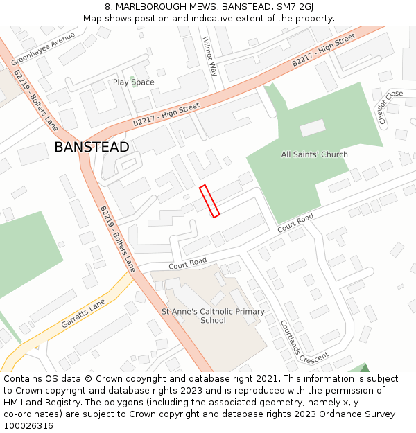 8, MARLBOROUGH MEWS, BANSTEAD, SM7 2GJ: Location map and indicative extent of plot