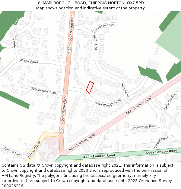 8, MARLBOROUGH ROAD, CHIPPING NORTON, OX7 5PD: Location map and indicative extent of plot