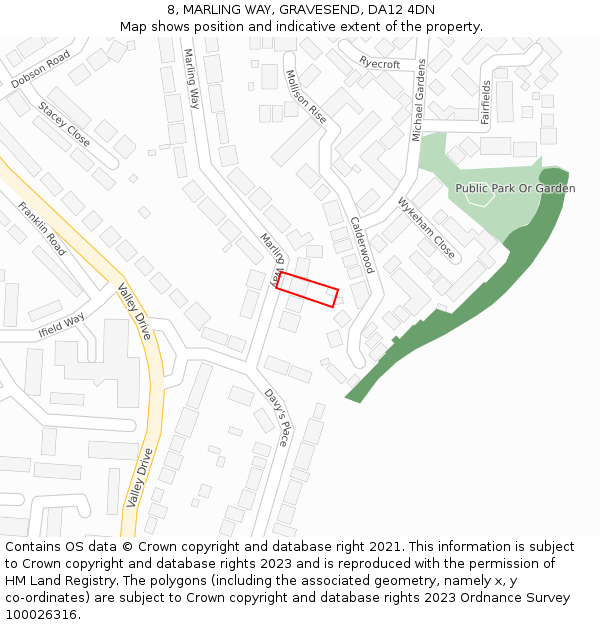 8, MARLING WAY, GRAVESEND, DA12 4DN: Location map and indicative extent of plot