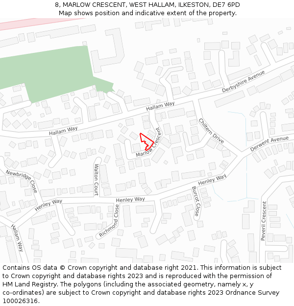 8, MARLOW CRESCENT, WEST HALLAM, ILKESTON, DE7 6PD: Location map and indicative extent of plot