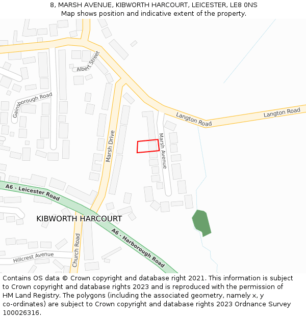 8, MARSH AVENUE, KIBWORTH HARCOURT, LEICESTER, LE8 0NS: Location map and indicative extent of plot