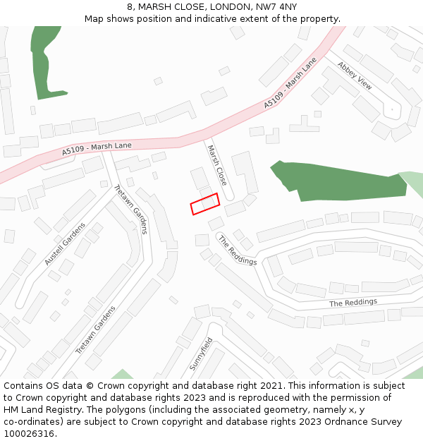 8, MARSH CLOSE, LONDON, NW7 4NY: Location map and indicative extent of plot