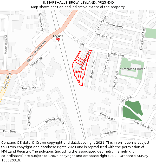 8, MARSHALLS BROW, LEYLAND, PR25 4XD: Location map and indicative extent of plot