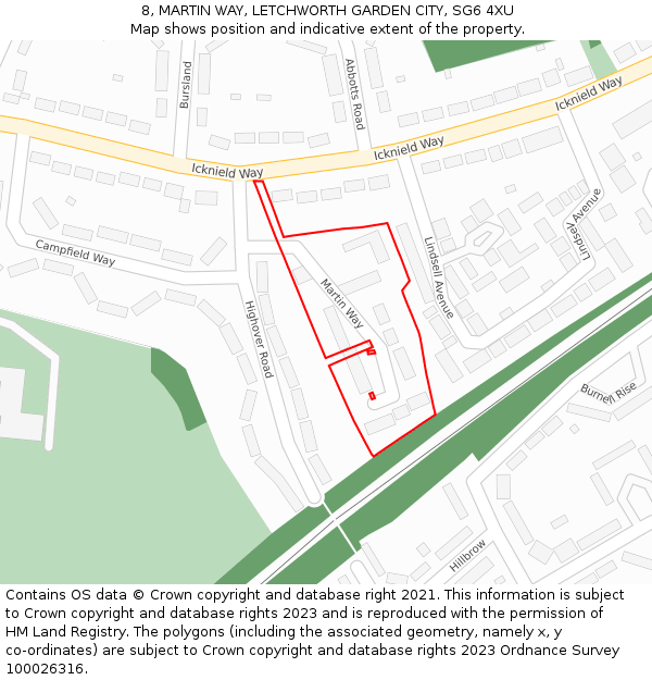 8, MARTIN WAY, LETCHWORTH GARDEN CITY, SG6 4XU: Location map and indicative extent of plot