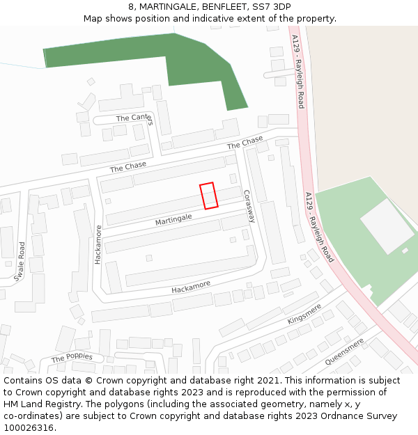 8, MARTINGALE, BENFLEET, SS7 3DP: Location map and indicative extent of plot