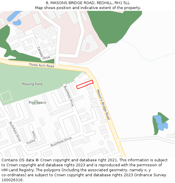 8, MASONS BRIDGE ROAD, REDHILL, RH1 5LL: Location map and indicative extent of plot