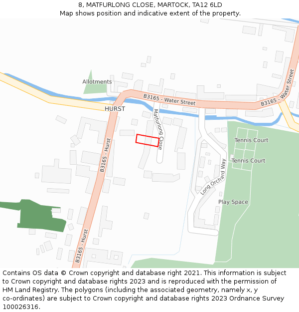 8, MATFURLONG CLOSE, MARTOCK, TA12 6LD: Location map and indicative extent of plot