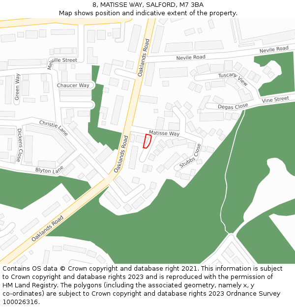 8, MATISSE WAY, SALFORD, M7 3BA: Location map and indicative extent of plot