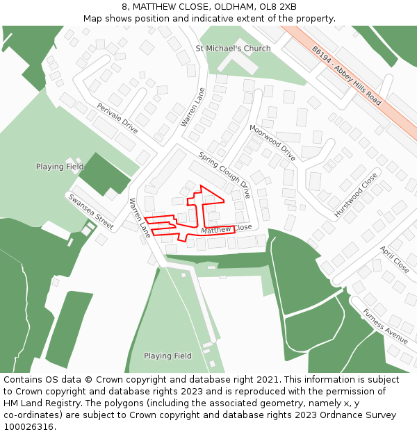 8, MATTHEW CLOSE, OLDHAM, OL8 2XB: Location map and indicative extent of plot