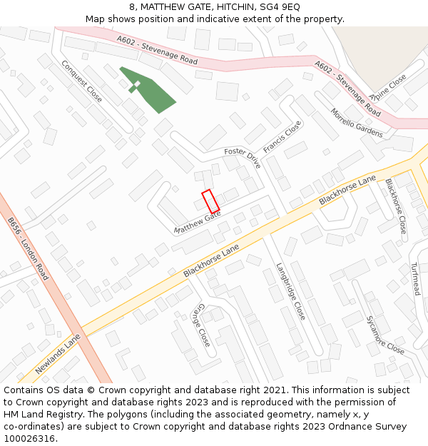 8, MATTHEW GATE, HITCHIN, SG4 9EQ: Location map and indicative extent of plot