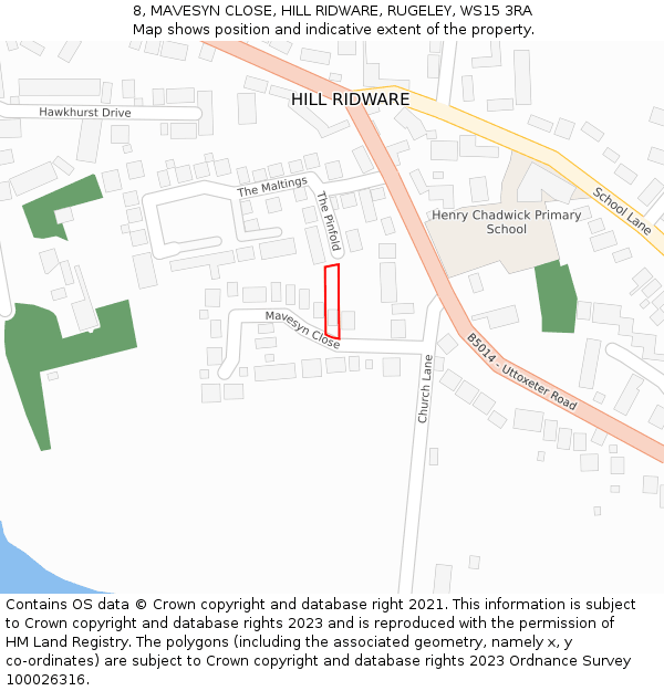 8, MAVESYN CLOSE, HILL RIDWARE, RUGELEY, WS15 3RA: Location map and indicative extent of plot