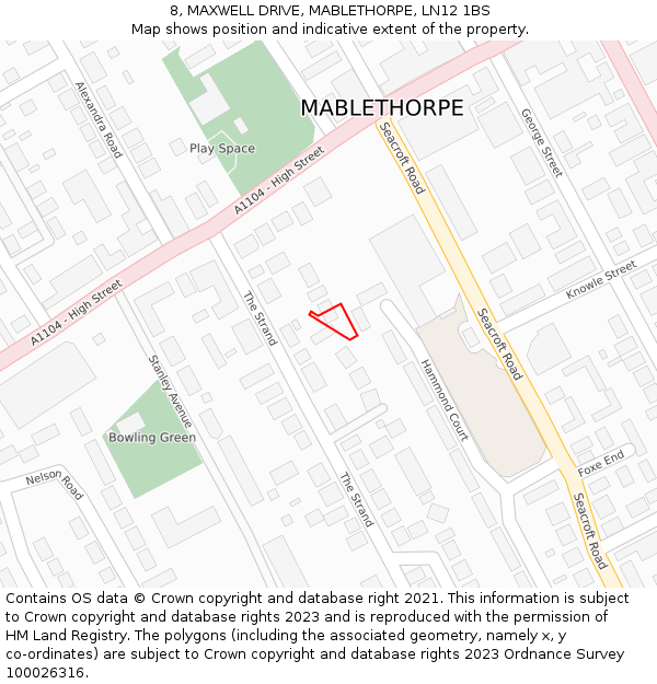 8, MAXWELL DRIVE, MABLETHORPE, LN12 1BS: Location map and indicative extent of plot
