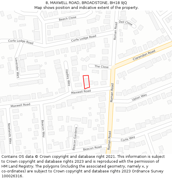 8, MAXWELL ROAD, BROADSTONE, BH18 9JQ: Location map and indicative extent of plot