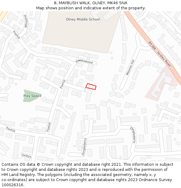 8, MAYBUSH WALK, OLNEY, MK46 5NA: Location map and indicative extent of plot