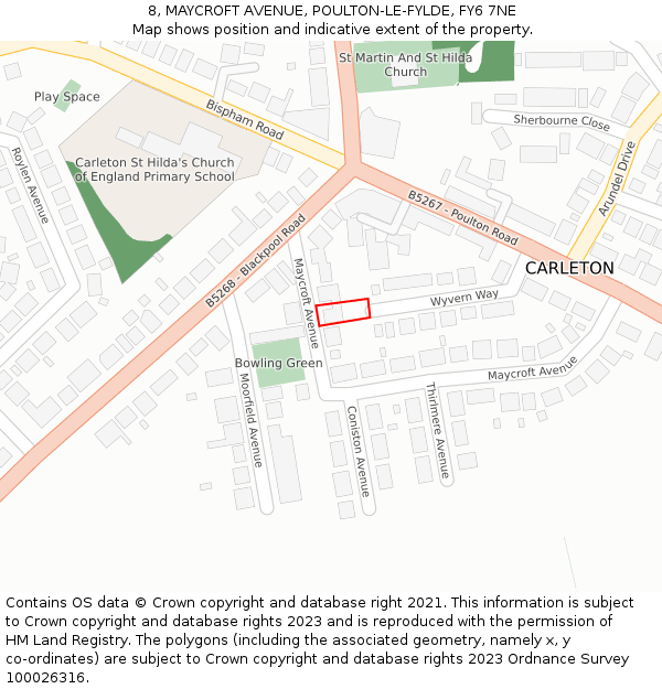 8, MAYCROFT AVENUE, POULTON-LE-FYLDE, FY6 7NE: Location map and indicative extent of plot