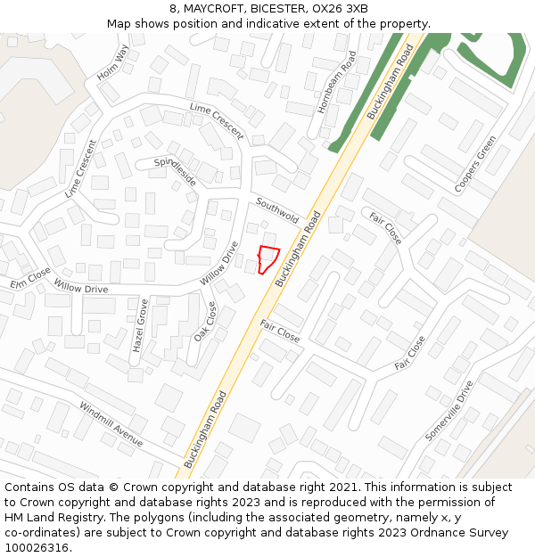 8, MAYCROFT, BICESTER, OX26 3XB: Location map and indicative extent of plot